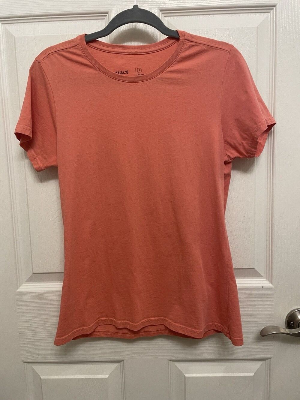 PACT Organic Cotton Tee Womens Small Short Sleeve Crew Neck Orange Coral